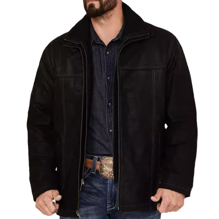 Herren elegante Lederjacke mit hohem Kragen Aliams
