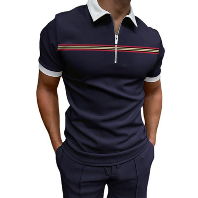 Herren lässiges Kurzarmpoloshirt mit Reißverschluss und sportlichem Streifenmuster Aliams