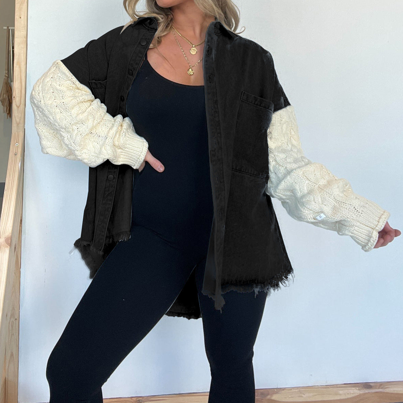 Damen Oversized Hemd mit Strickärmeln Fudus