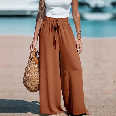 Damen Weite Sommerhose mit elastischem Bund und Bindegürtel Fudus