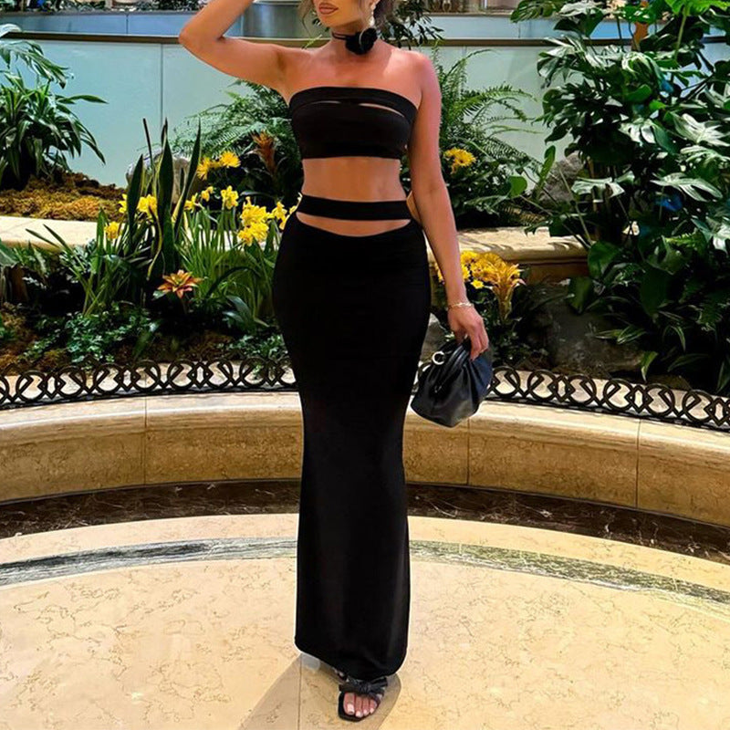 Damen figurbetontes Kleid mit Cut-Outs und schulterfreiem Design Fudus