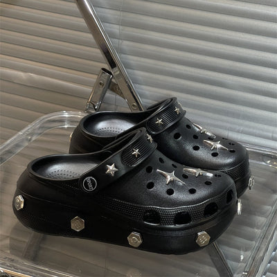 Damen Modische Clogs mit trendigen Sternenakzenten und komfortabler Sohle Fudus