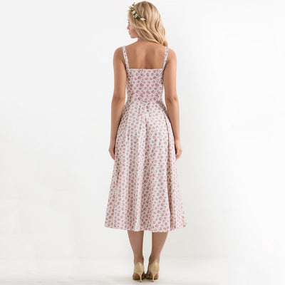 Damen Midikleid mit floralen Mustern und dekorativen Rüschen Fudus