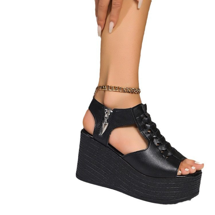 Damen Wedge-Sandalen mit modischem Cut-Out-Design und exklusivem Schnürverschluss Fudus
