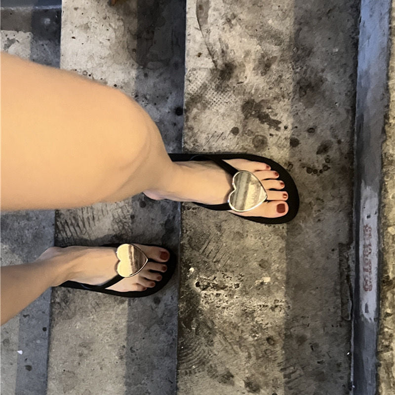 Damen Elegante und bequeme Flip-Flops mit Herzapplikation Fudus