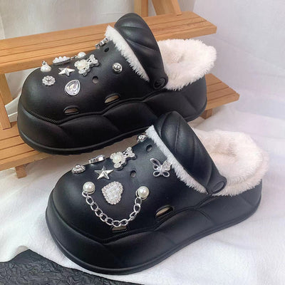 Damen Hausschuhe mit Teddyfutter und Dekor Fudus