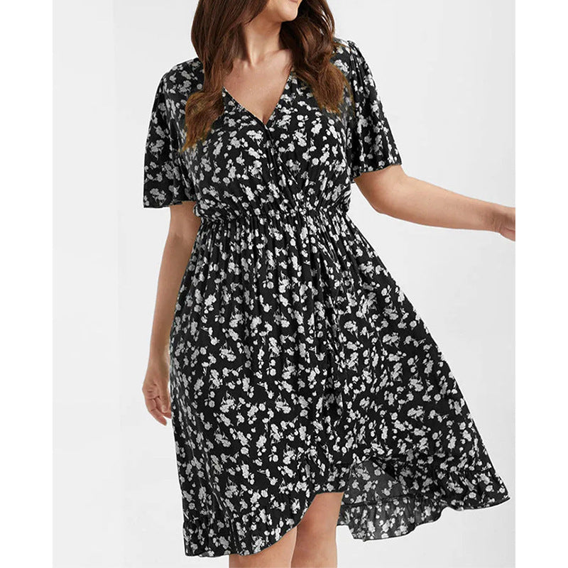 Damen Blusenkleid mit elastischem Taillenband und floralem Muster Fudus