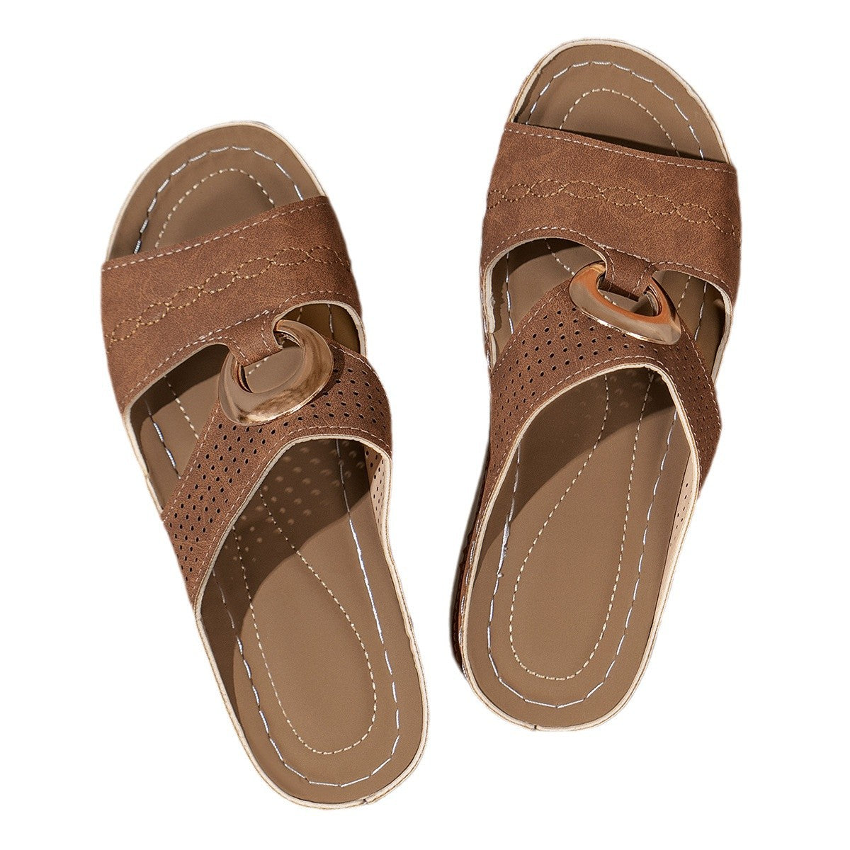 Damen Komfort-Sandalen mit modischem Cut-Out-Design und elegantem Metallelement Fudus