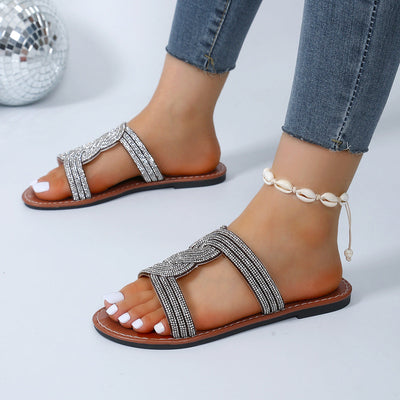 Damen Glamouröse Slipper mit schimmernden Akzenten und verstellbaren Riemen Fudus