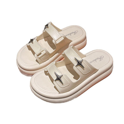 Damen Modische Plattform-Pantoletten mit verstellbaren Riemen und stylischen Sternenapplikationen Fudus