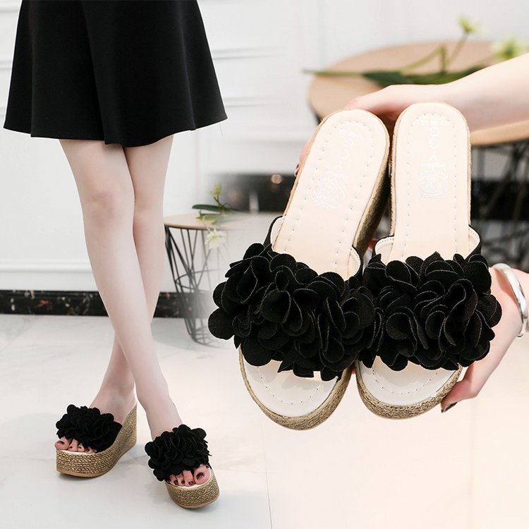 Damen Wedge-Pantoletten mit floraler Applikation und rutschfester Sohle Fudus