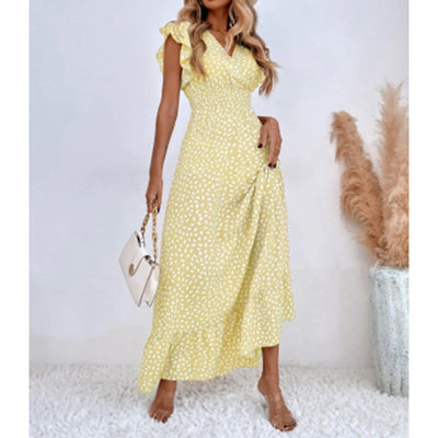 Damen Maxikleid mit fließendem Schnitt und voluminösen Ärmeln Fudus