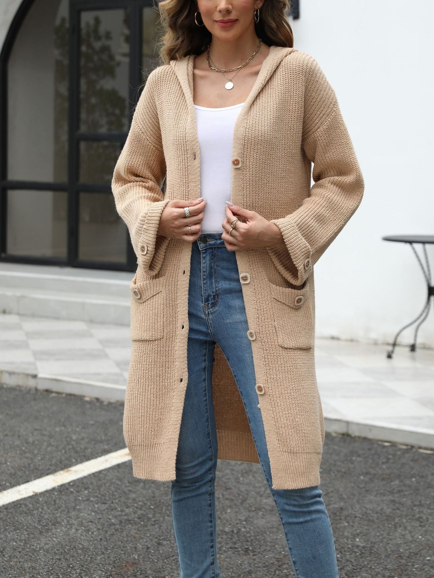 Langer Strick-Cardigan mit Kapuze | Gemütlich & stilvoll | Perfekt für den Alltag