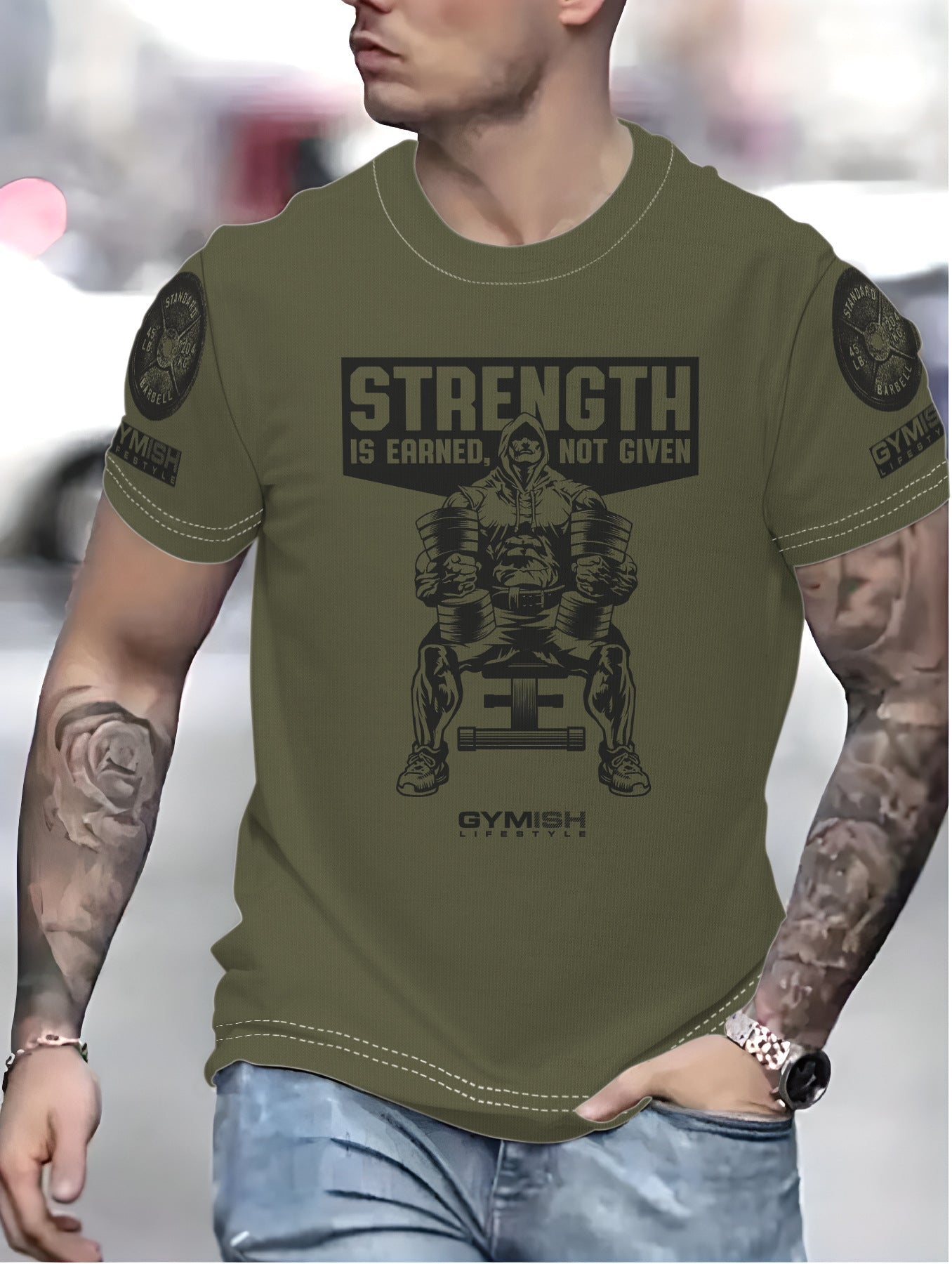 Herren Fitness-T-Shirt mit kraftvollem Motiv und komfortablem Schnitt Fudus