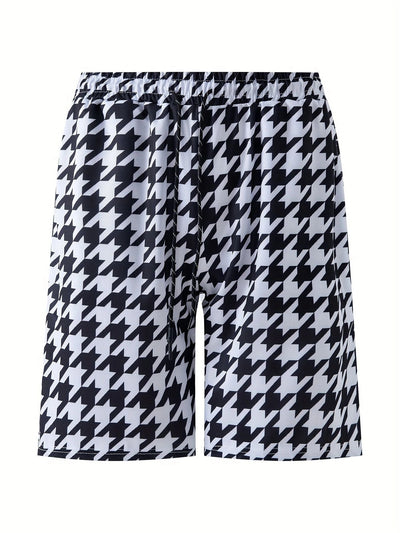 Herren Badeshorts mit stylischem Hahnentrittmuster und praktischen Seitentaschen Fudus