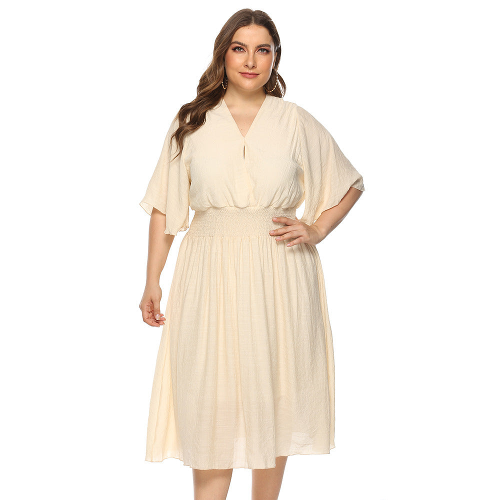 Damen Midikleid mit elegantem V-Ausschnitt und fließendem Stoff Fudus