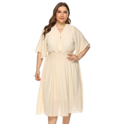 Damen Midikleid mit elegantem V-Ausschnitt und fließendem Stoff Fudus