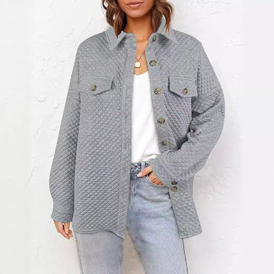 Damen Lässige Oversize-Hemdjacke mit strukturiertem Design und aufgesetzten Taschen Fudus