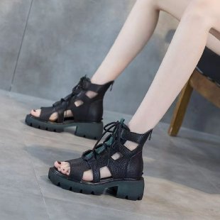 Damen modische Schnürsandalen mit bequemem Plateau Fudus