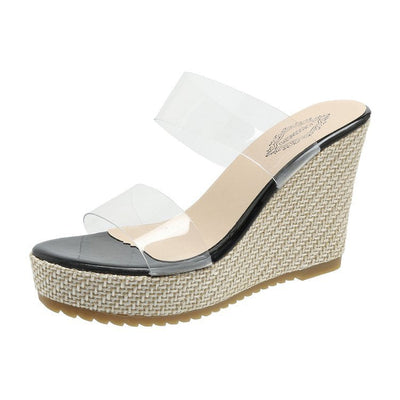 Damen Wedge-Pantoletten mit transparenten Riemen und strapazierfähiger Jutesohle Fudus