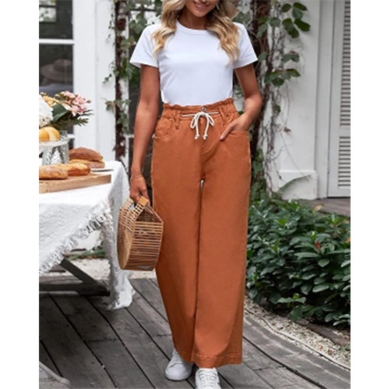 Damen Weite Jeans mit elastischem Bund und praktischen Taschen Fudus