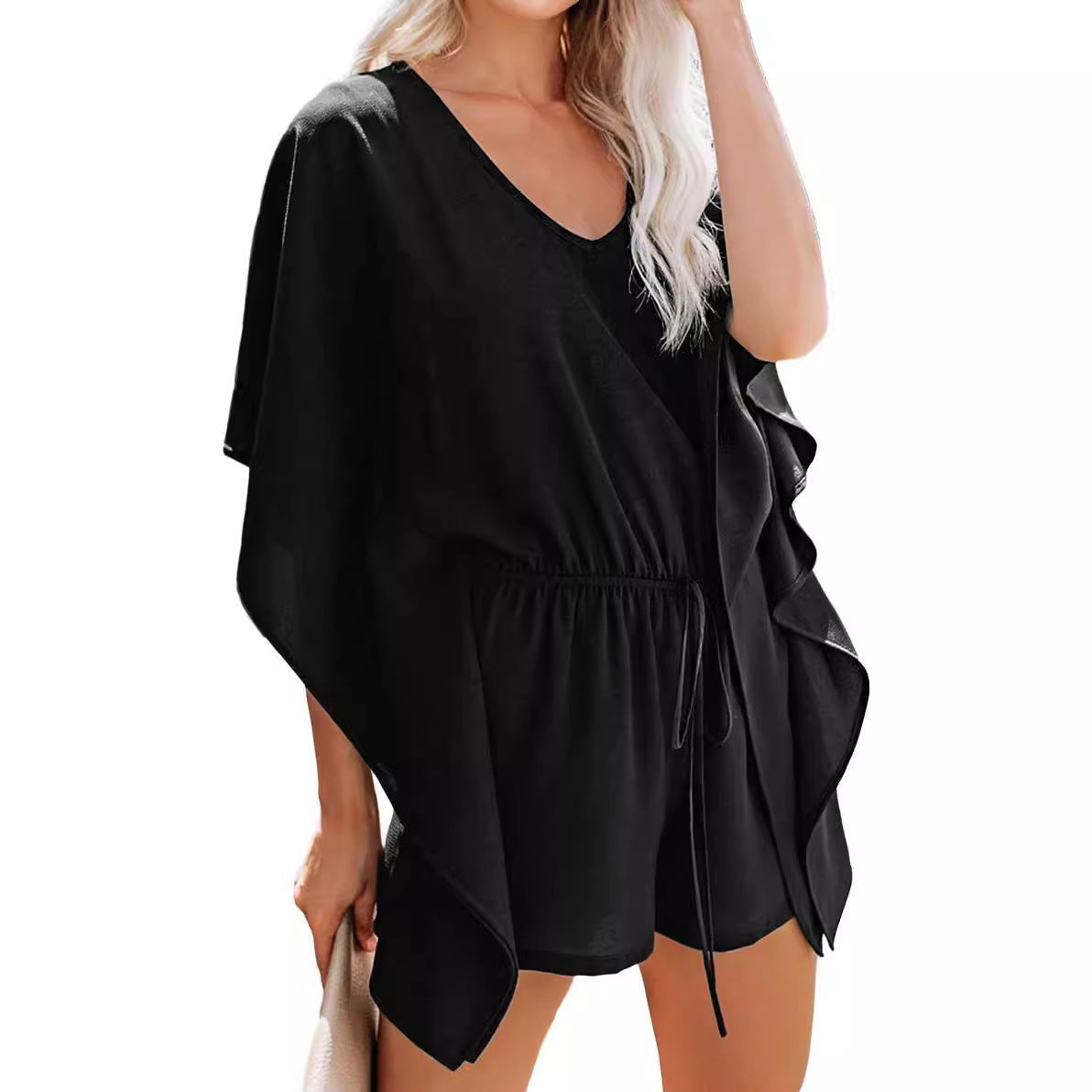 Damen luftiges Kaftan-Kleid mit elastischem Bund Fudus
