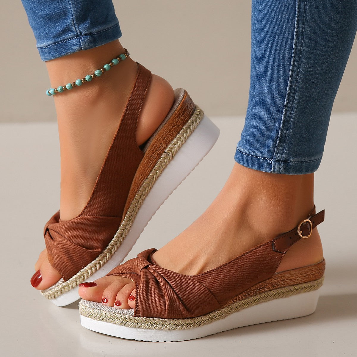 Damen Wedge-Sandalen mit elegantem Knoten-Design und rutschfester Sohle Fudus