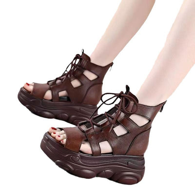 Damen Hochhackige Schnürsandalen im trendigen Cut-Out Design Fudus