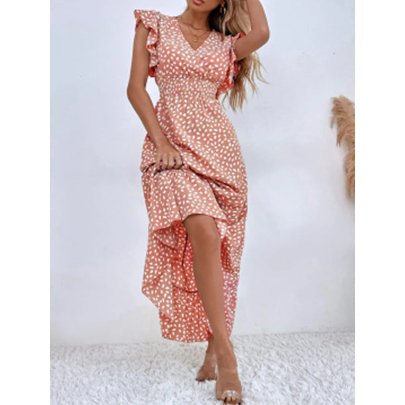 Damen Maxikleid mit fließendem Schnitt und voluminösen Ärmeln Fudus