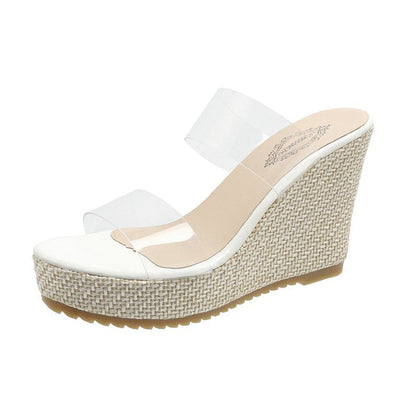 Damen Wedge-Pantoletten mit transparenten Riemen und strapazierfähiger Jutesohle Fudus