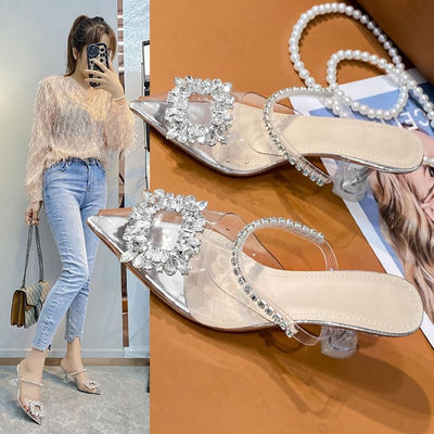 Damen Slingback-Pumps mit funkelndem Schmuckdetail und transparentem Obermaterial Fudus