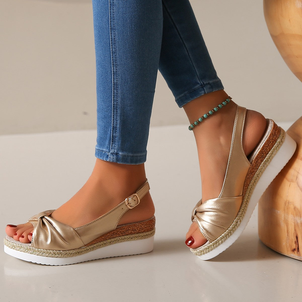 Damen Wedge-Sandalen mit elegantem Knoten-Design und rutschfester Sohle Fudus