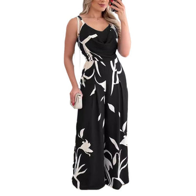 Damen Eleganter Jumpsuit mit überkreuzten Trägern und fließendem Schnitt Fudus