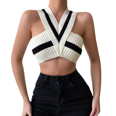 Damen Cropped Top mit V-Ausschnitt und Strukturmuster Fudus