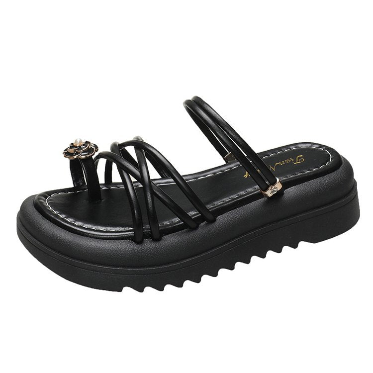 Damen Stylish Riemchen-Sandalen mit dekorativem Schmuckdetail und rutschfester Sohle Fudus