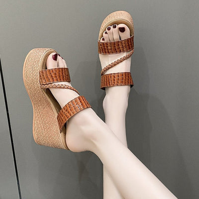 Damen Wedge-Sandalen mit geflochtenem Obermaterial und komfortablem Fußbett Fudus