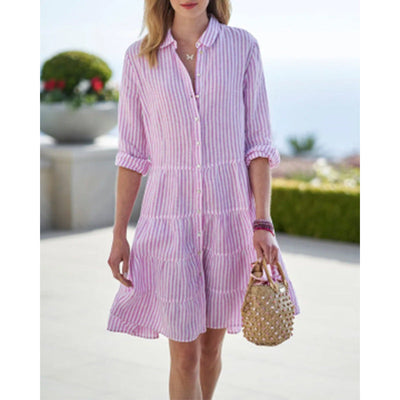 Damen Hemdkleid mit gestreiftem Design und taillierter Passform Fudus