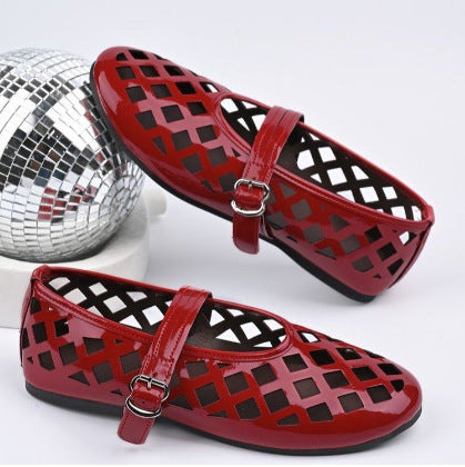 Damen Ballerinas mit dekorativen Netzdetails und verstellbarem Riemen Fudus