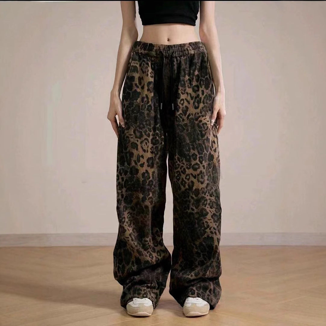 Damen Freizeithose mit Leopardenmuster und elastischem Bund Fudus