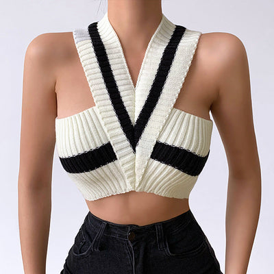 Damen Cropped Top mit V-Ausschnitt und Strukturmuster Fudus