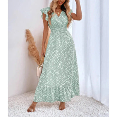 Damen Maxikleid mit fließendem Schnitt und voluminösen Ärmeln Fudus