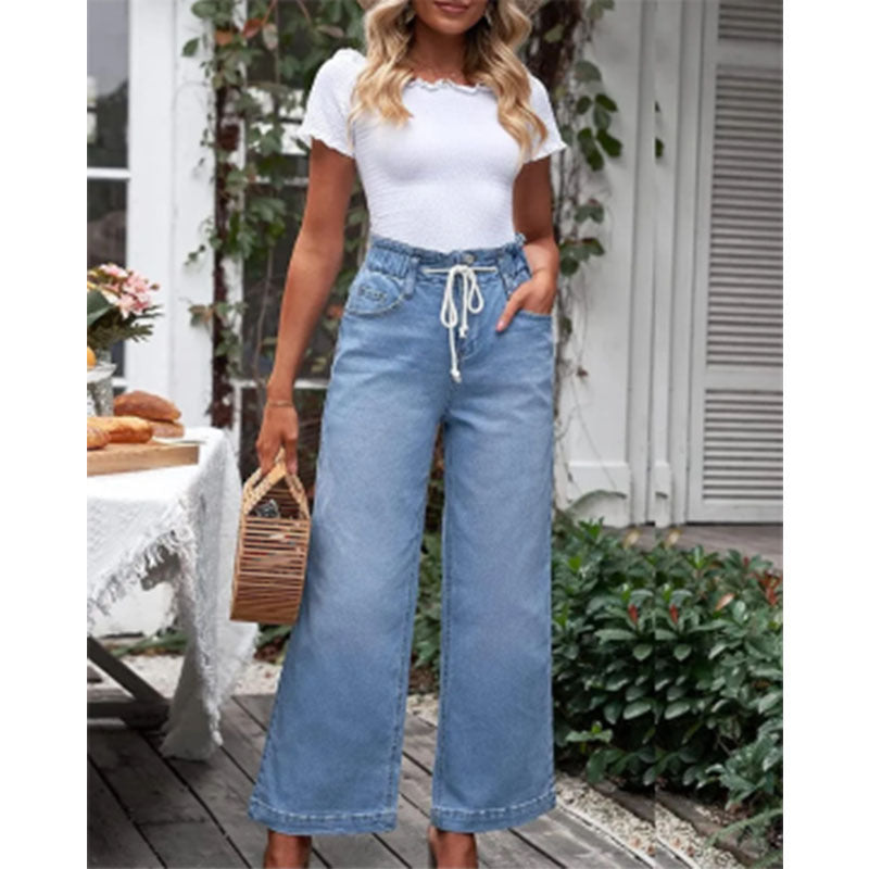 Damen Weite Jeans mit elastischem Bund und praktischen Taschen Fudus