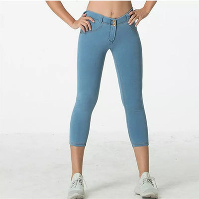 Damen Skinny Jeans mit hohem Bund und stylischen Knopfdetails Fudus