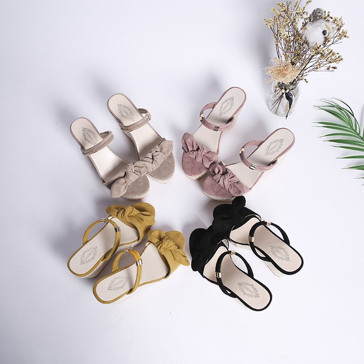 Damen Wedge-Sandalen mit dekorativem Schleifen-Design und rutschfester Sohle Fudus