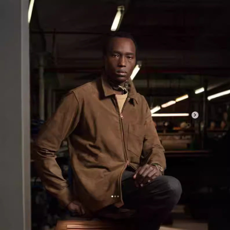 Herren Wildlederjacke mit modernem Stehkragen und praktischen Taschen Aliams