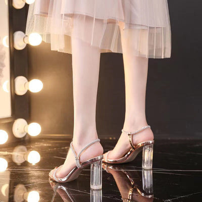 Damen Transparente High Heels mit funkelnden Riemen und glasklarem Blockabsatz Fudus