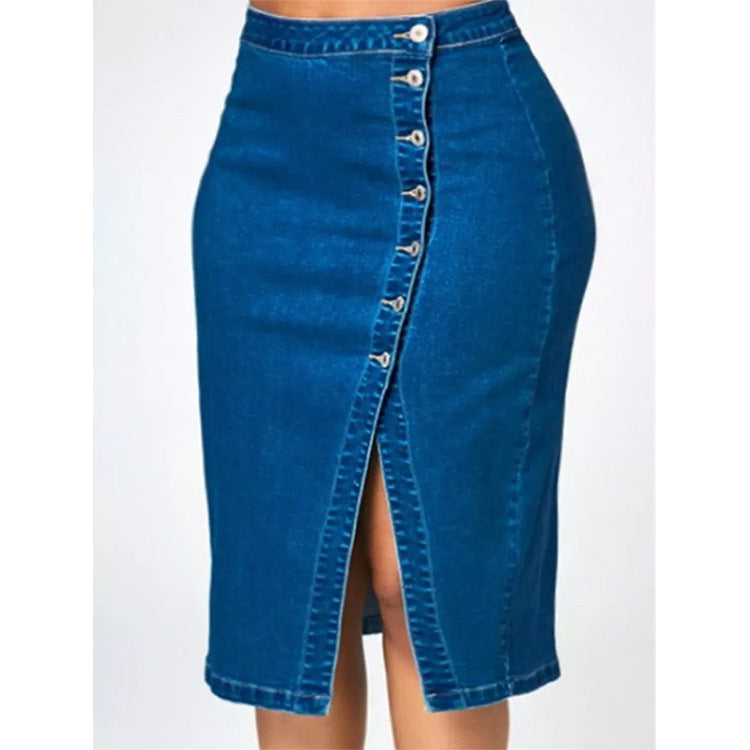 Damen Jeansrock mit Knopfdetail und seitlichem Schlitz Fudus