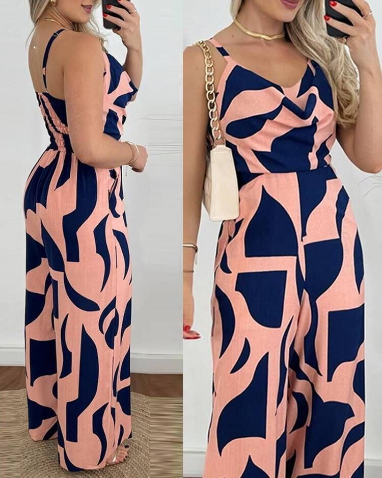 Damen Eleganter Jumpsuit mit überkreuzten Trägern und fließendem Schnitt Fudus