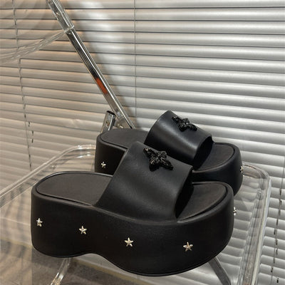 Damen Plattform-Pantoletten mit modischen Sternenverzierungen und komfortablem Fußbett Fudus