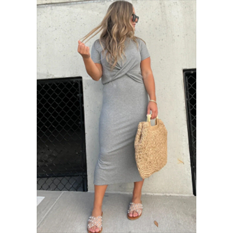 Damen lässiges Maxi-Kleid mit knotendem Detail und kurzärmeligen Schnitt Fudus